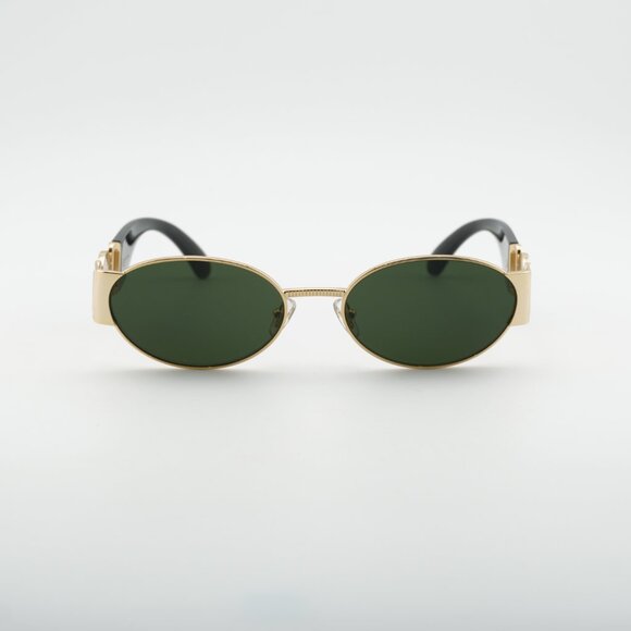 Versace VE2299 100271 Sunglasses Gold/Black Oval Frame, Dark Green Lenses